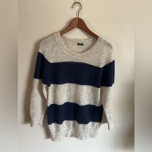 J. Crew | light gray & navy colorblock stripe fuzzy sweater